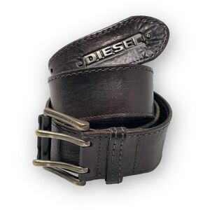 Vintage Diesel Brown Leather Square Belt Two Prong Buckle Extra Tough Unisex 36”